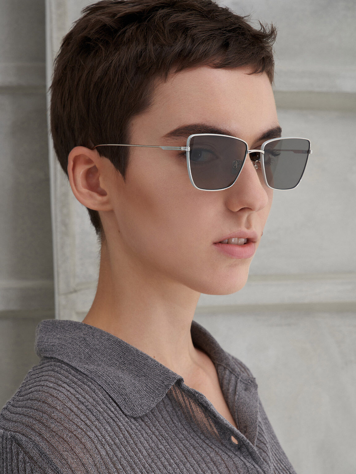 メタリックリム スクエアサングラス, セージグリーン, hi-res