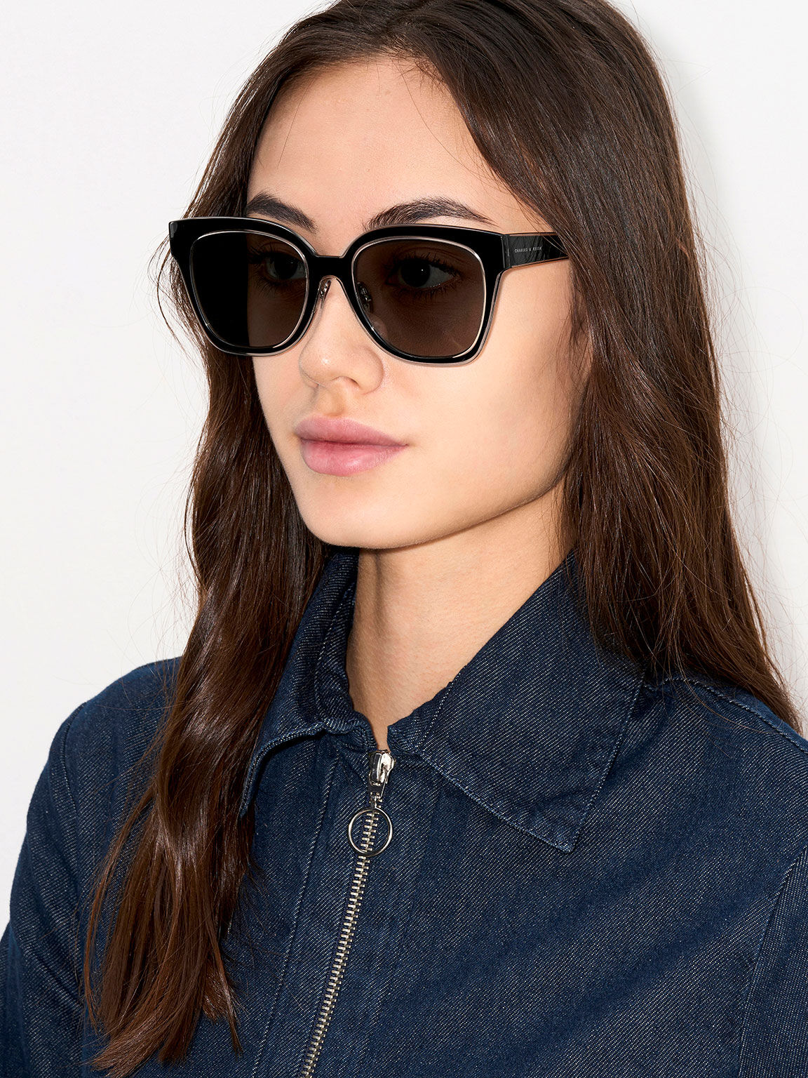 メタリック スクエアサングラス, ブラック, hi-res