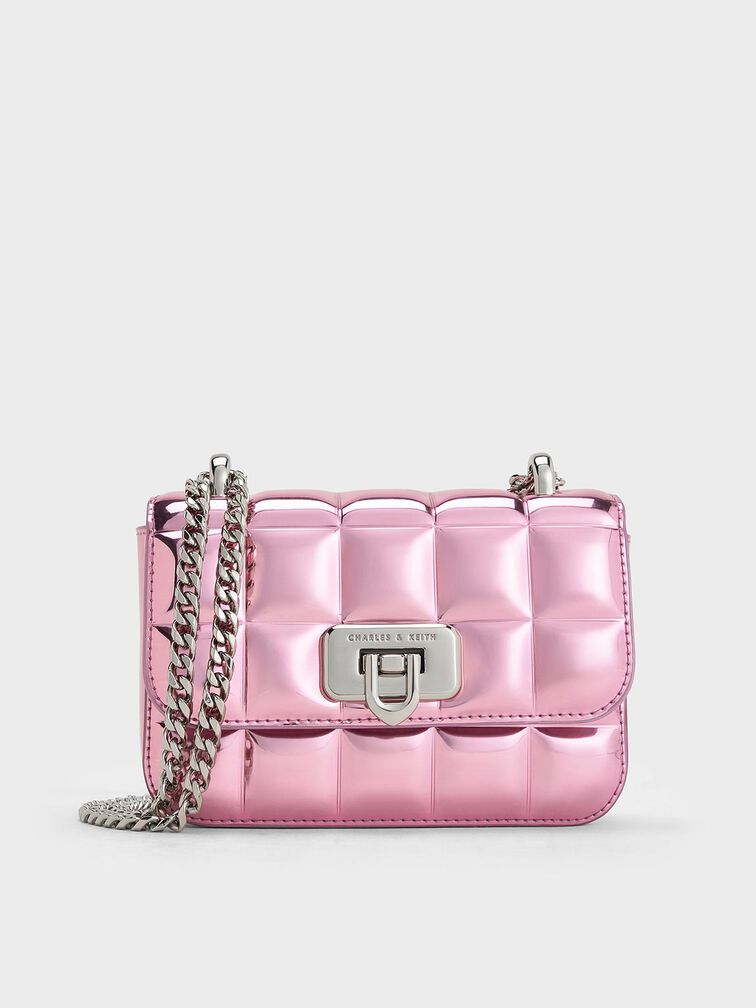 スクエアキルト チェーンハンドルバッグ - ピンク | CHARLES & KEITH 