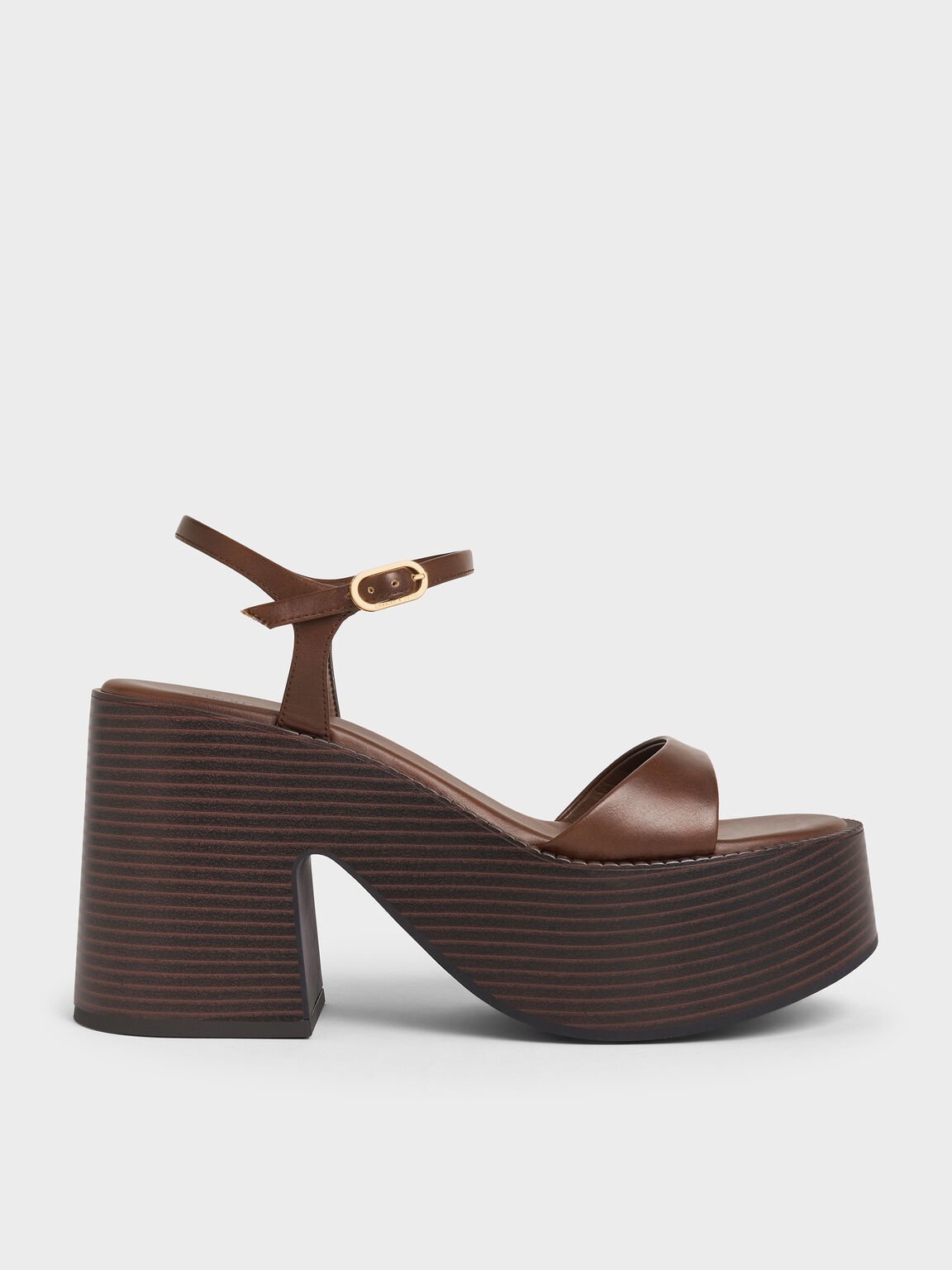 アンクルストラップ プラットフォームサンダル, ブラウン, hi-res