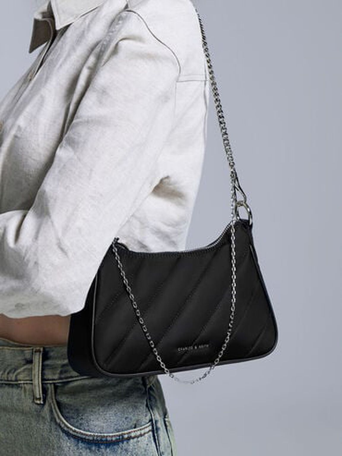 Philomena フィロメナ ナイロンパッフィーチェーンストラップクロスボディバッグ, ノワール, hi-res