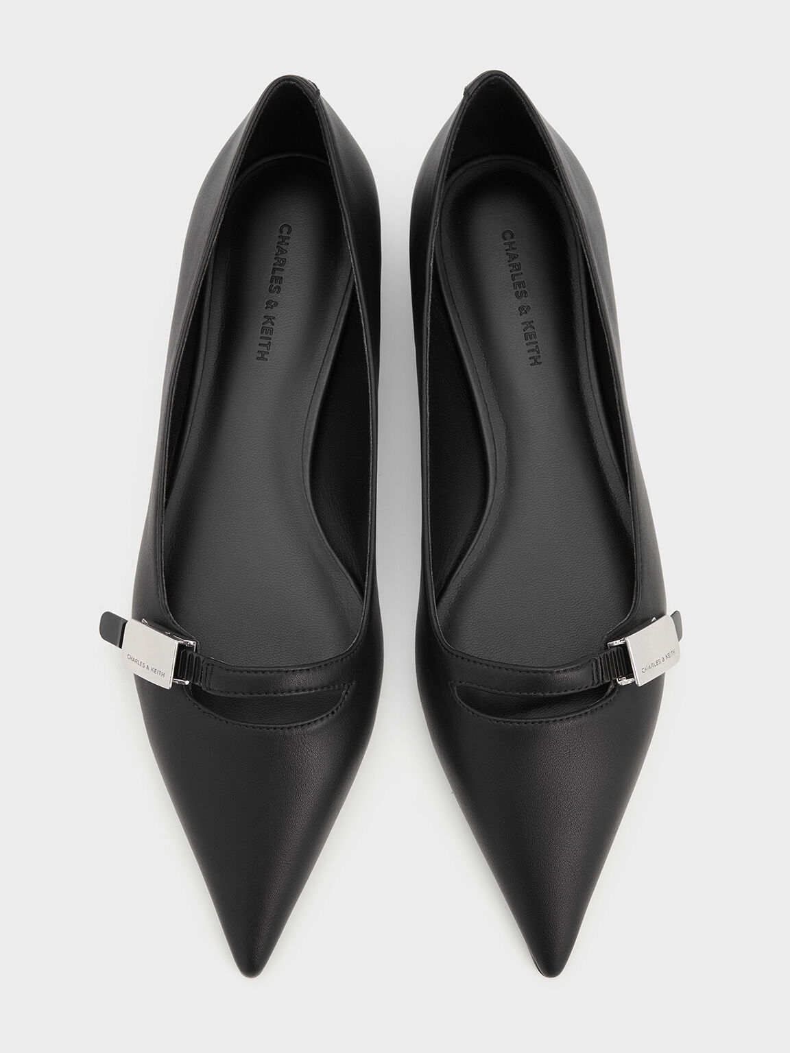 Robbie ロビー ポインテッドトゥバレエフラット, ブラック, hi-res