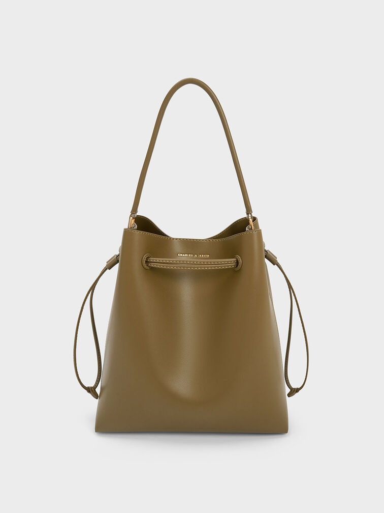ドローストリング ホーボーバッグ - カーキ | CHARLES & KEITH 