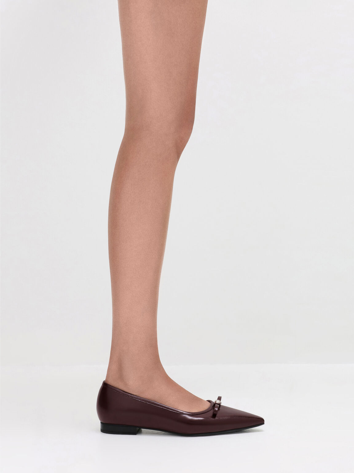 フェルトボウ メタリックアクセントポインテッドトゥ バレエフラット, マルーン, hi-res