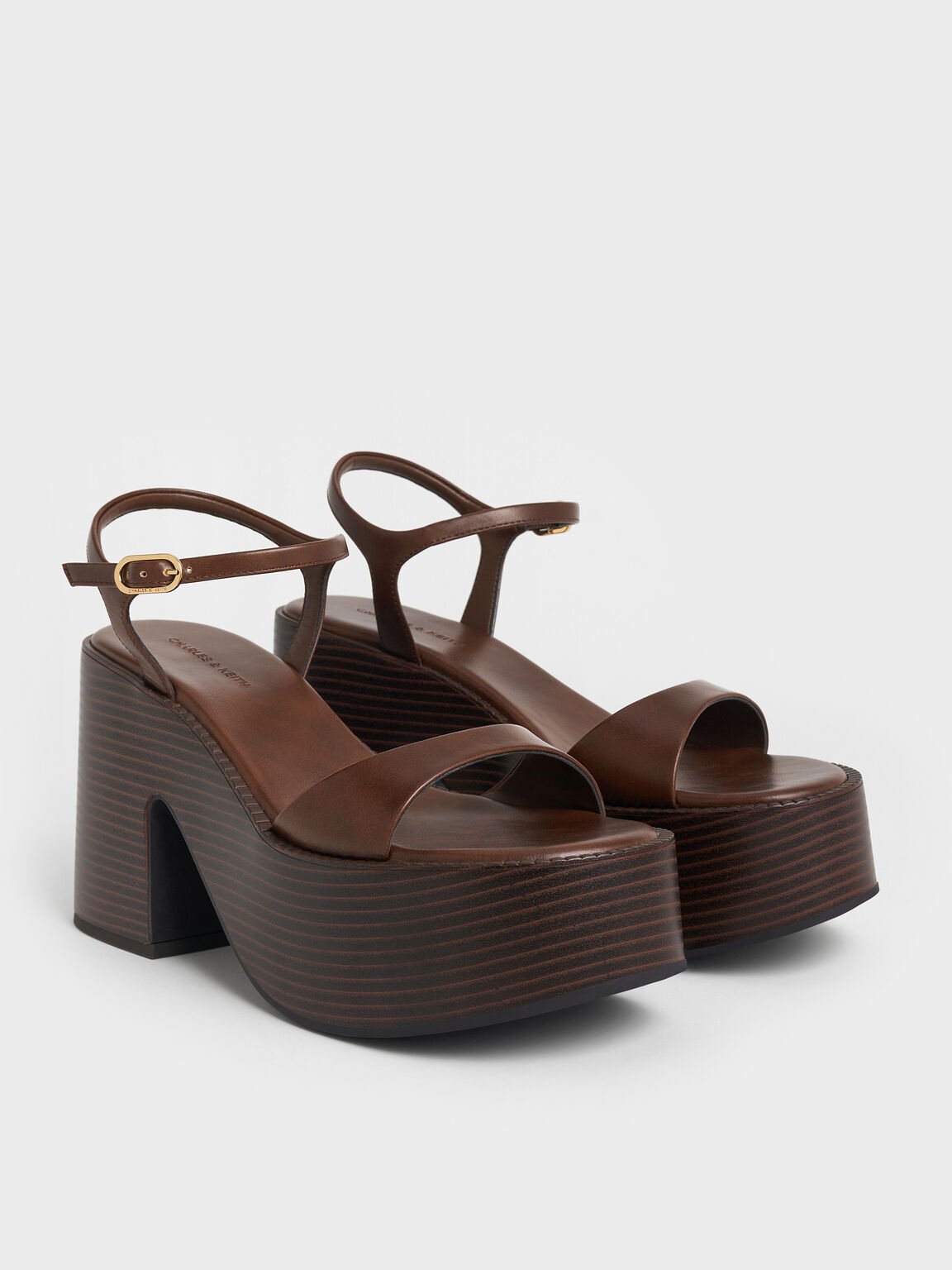 アンクルストラップ プラットフォームサンダル, ブラウン, hi-res