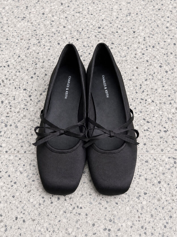 サテン ボウ バレエフラット, ブラックテクスチャー, hi-res