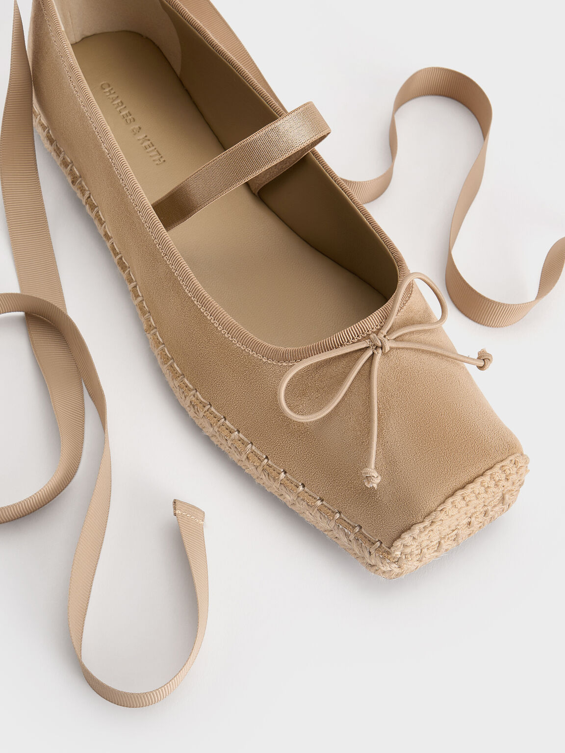 Bernadine バーナデイン フォースエード ボウタイアラウンドエスパドリーユバレエフラット, サンド, hi-res