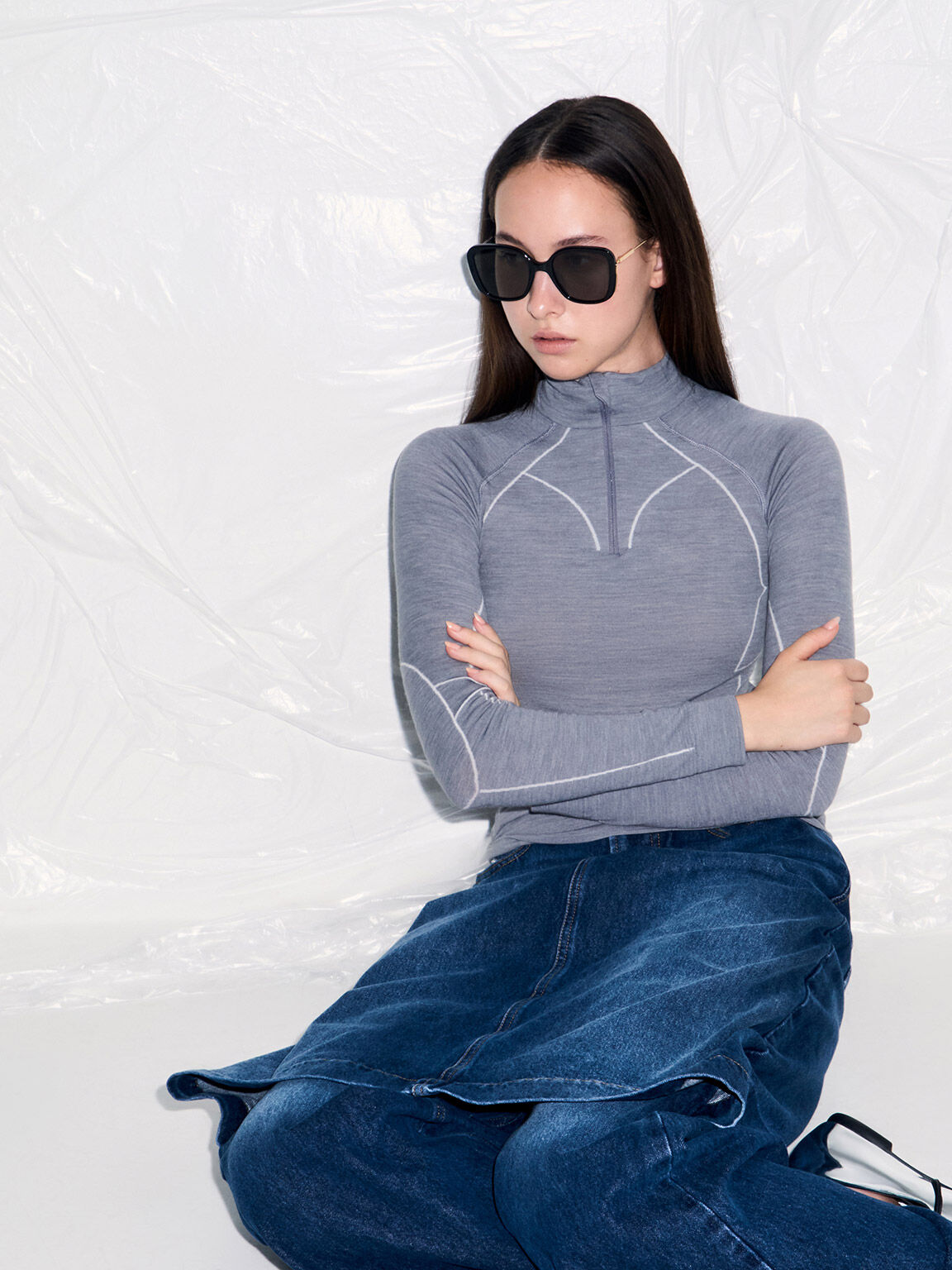 アセテート ワイドフレームバタフライサングラス, ブラック, hi-res