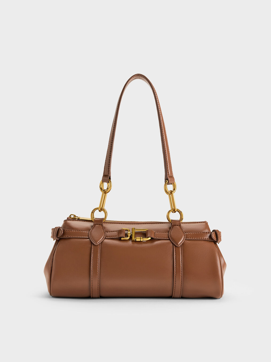 Gwynne グウィン メタリックアクセント イーロンゲイティド ショルダーバッグ, チョコレート, hi-res