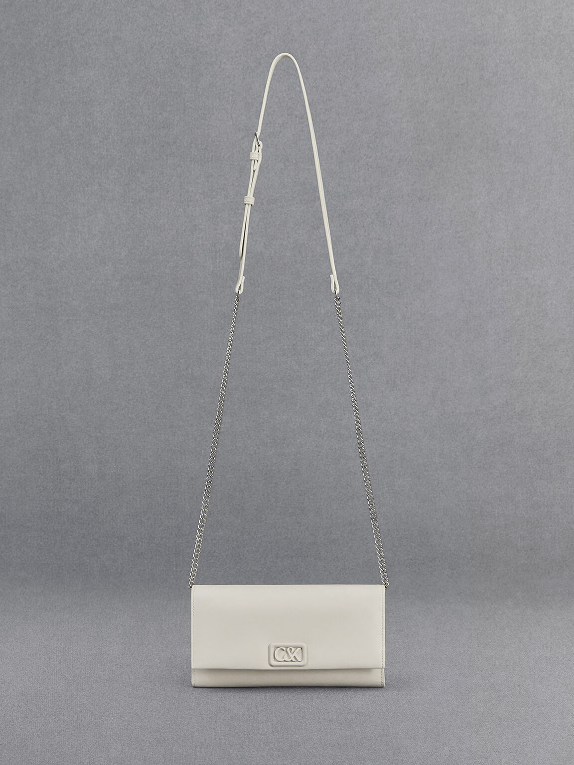 レザーチェーンストラップ ウォレット, ホワイト, hi-res