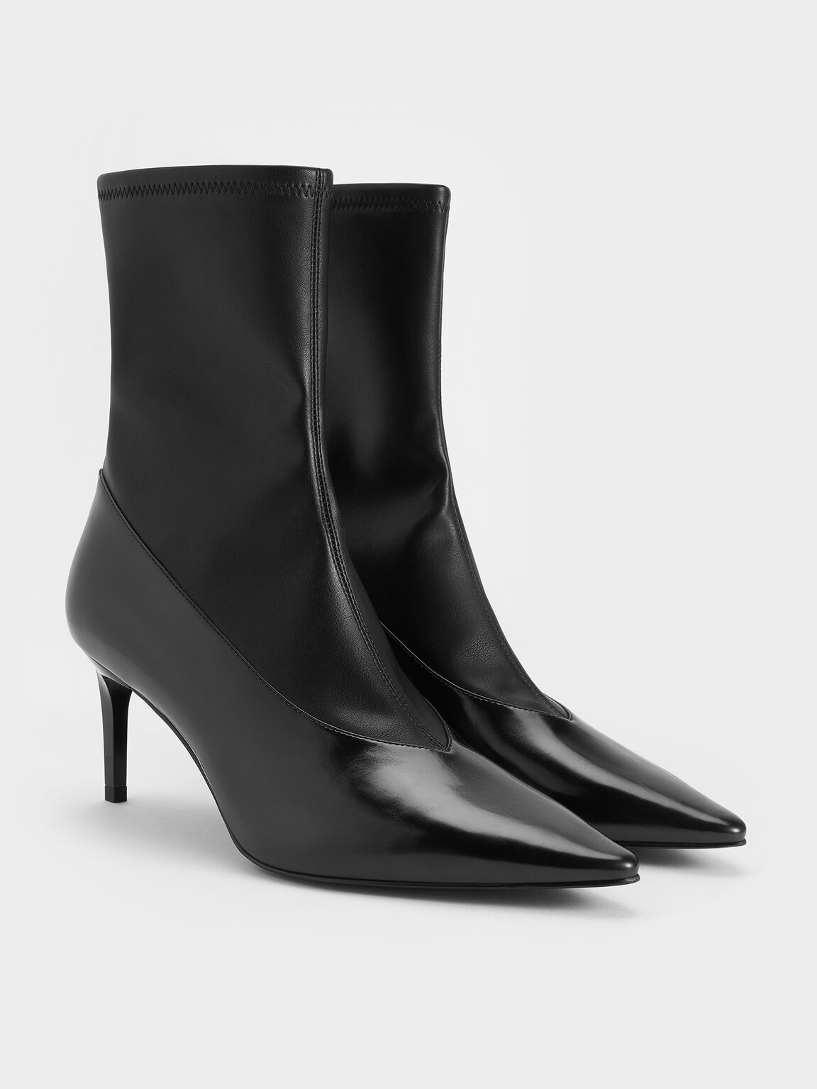 ポインテッドトゥ スティレットヒールアンクルブーツ, ブラックボックス, hi-res