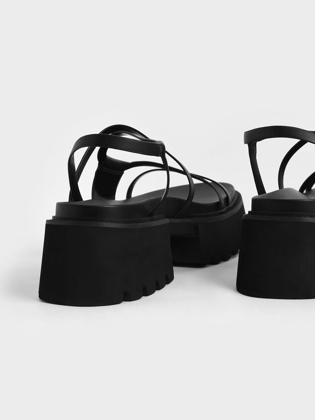 ナディン ストラッピープラットフォームサンダル, ブラック, hi-res