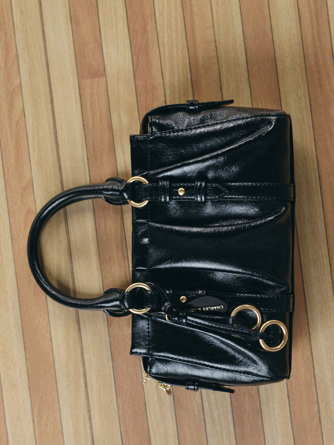 Britton ブリットン ルーシュドトップハンドルトートバッグ, ブラック, hi-res