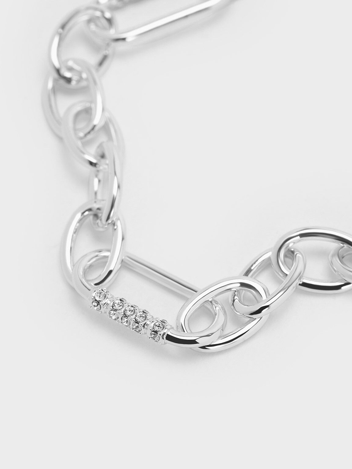 Reagen リーガン クリスタルチェーンリンクブレスレット, シルバー, hi-res