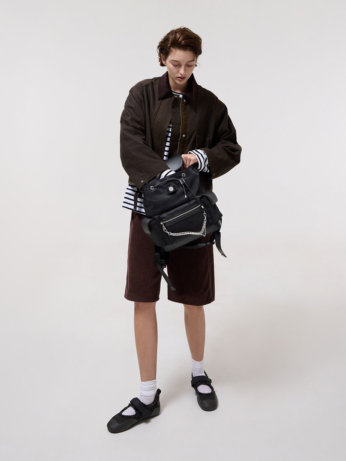 ナイロン パッフィーチェーンリンクバックパック, ノワール, hi-res