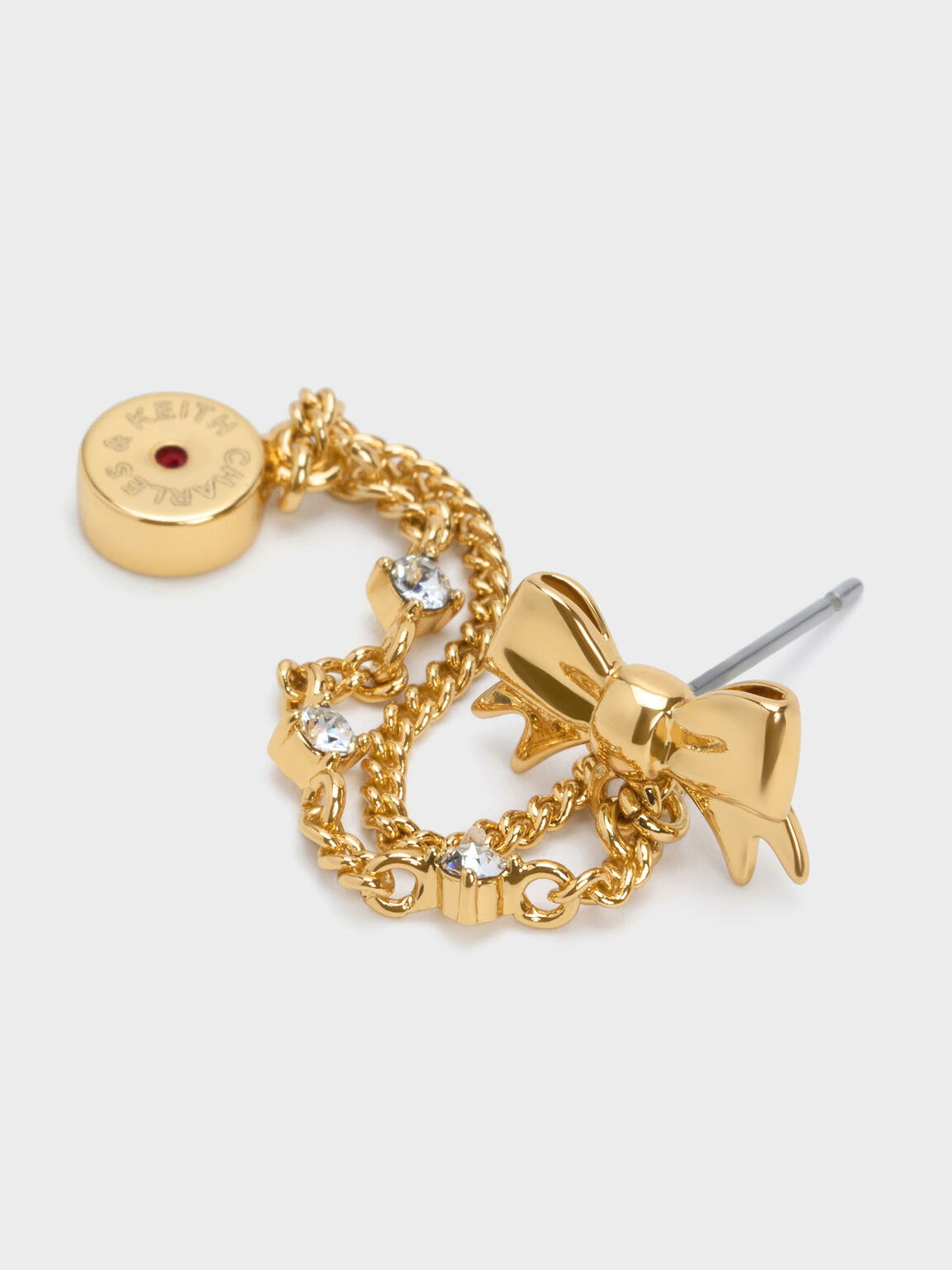 Paige ページ クリスタルチェーン ボウドロップピアス, ゴールド, hi-res