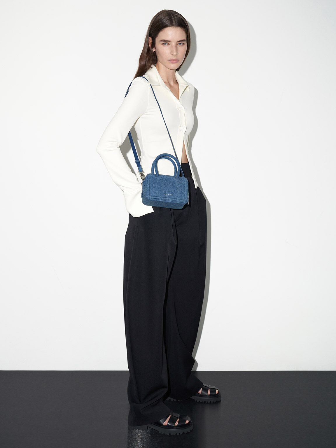 Perline ペルリーネ デニム イーロンゲイティドトートバッグ, デニムブルー, hi-res