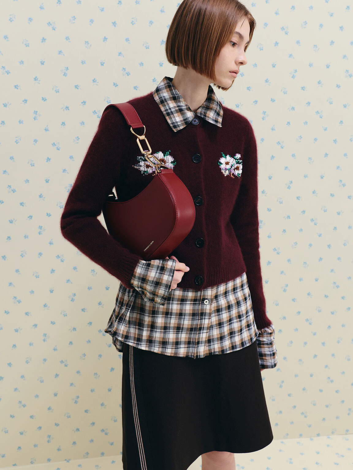 アシメトリック ショルダーバッグ, バーガンディ, hi-res