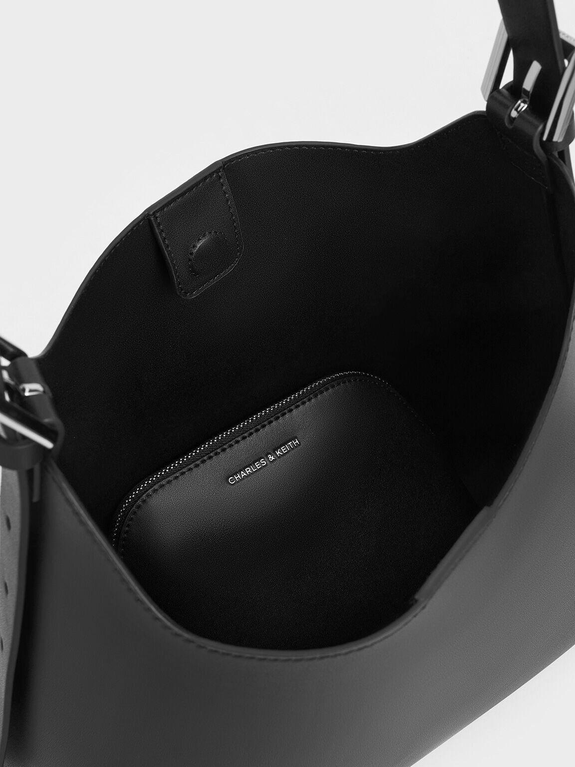 ダブルバックル トラペーズホーボーバッグ, ノワール, hi-res