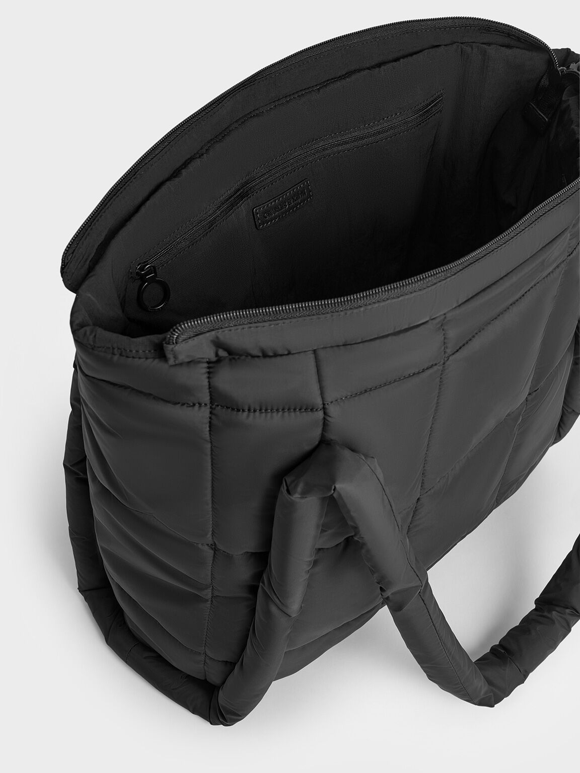 Errya エリア ナイロンキルトパッフィートートバッグ, ジェットブラック, hi-res