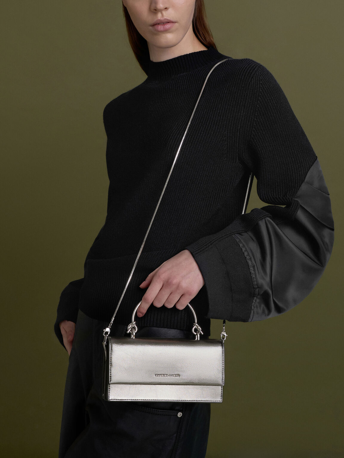 スカルプチュアハンドル ロングウォレット, ピューター, hi-res