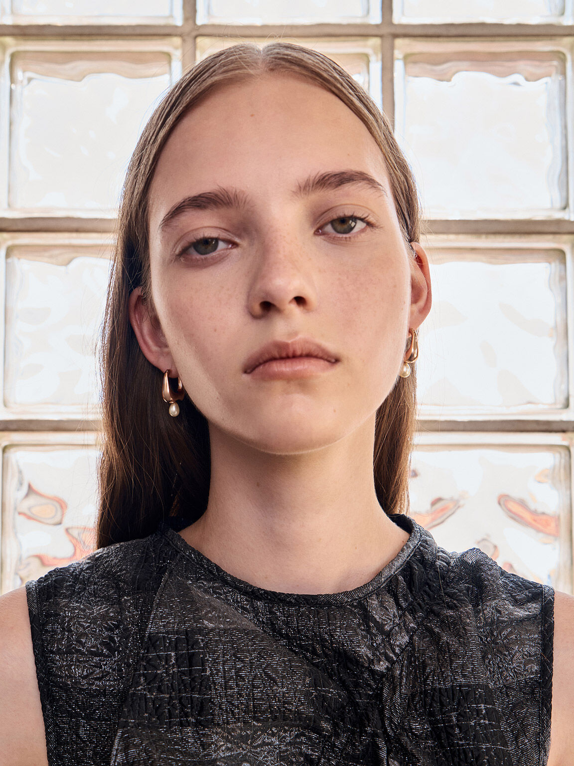 Corrine コリーヌ ティアドロップパールフープピアス, ローズゴールド, hi-res