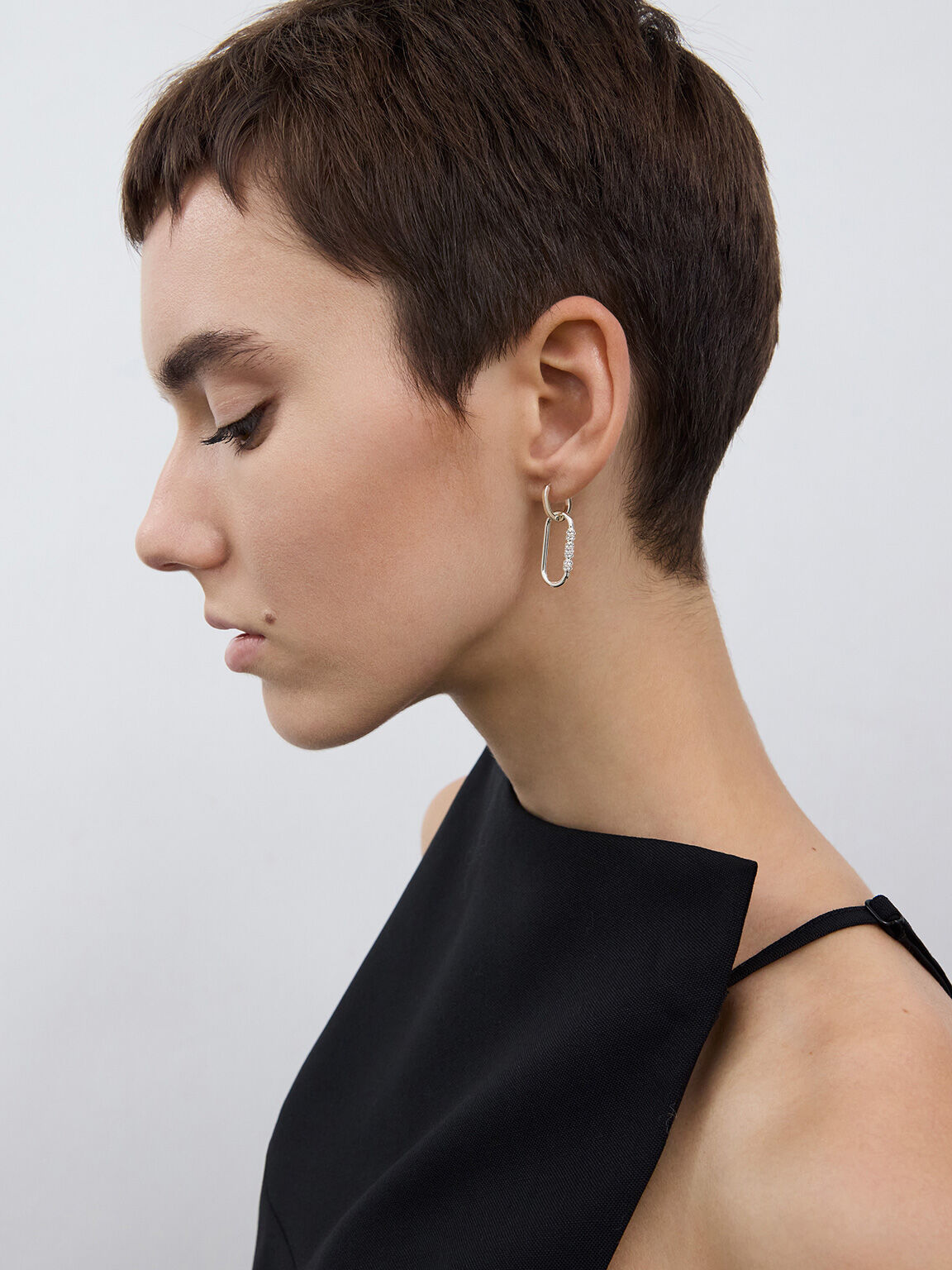 Reagan リーガン クリスタルドロップピアス, シルバー, hi-res