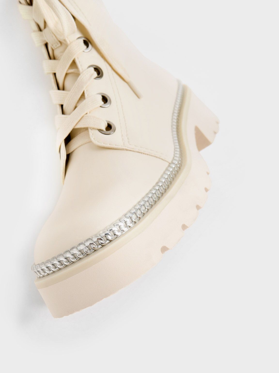 チェーントリム レースアップアンクルブーツ, チョーク, hi-res