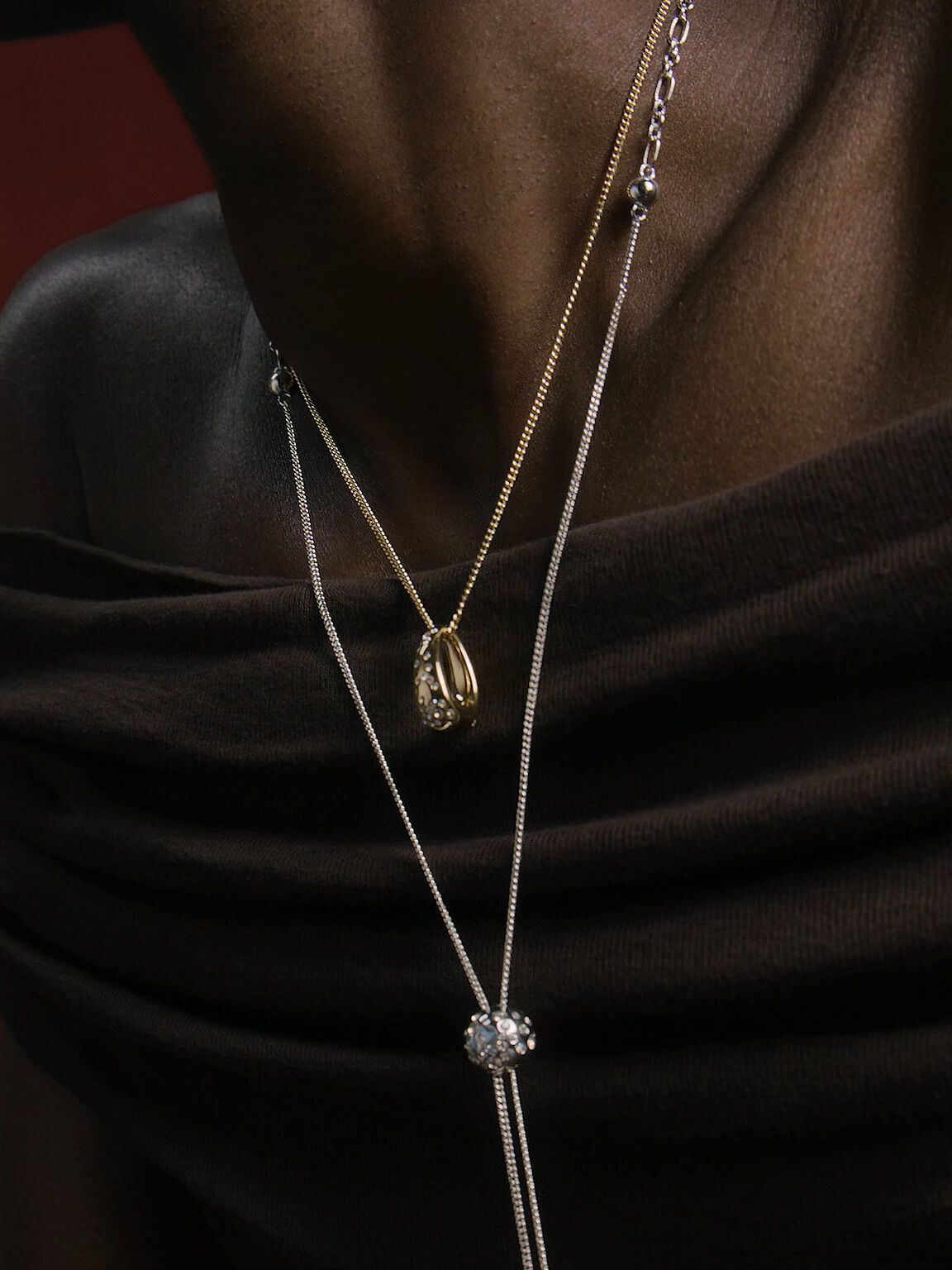 Reverie レヴァリィ クリスタルティアドロップネックレス, ゴールド, hi-res