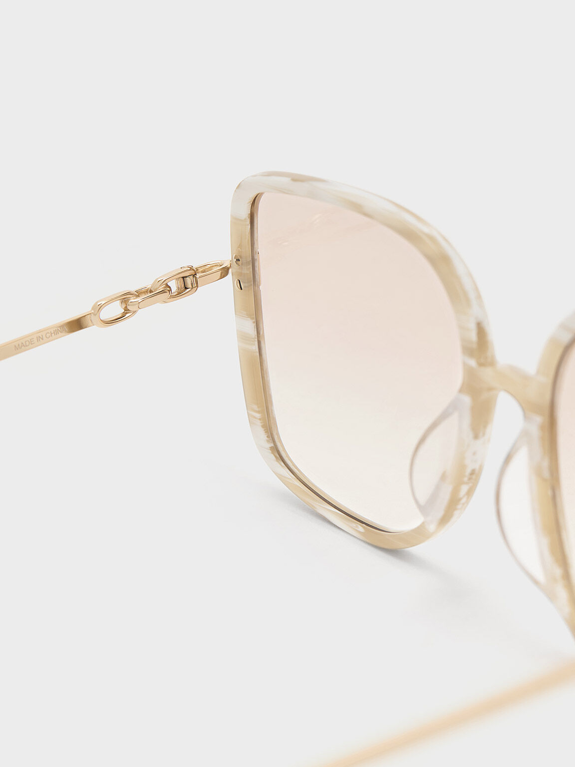 オーバーサイズ スクエアチェーンリンクサングラス, クリーム, hi-res