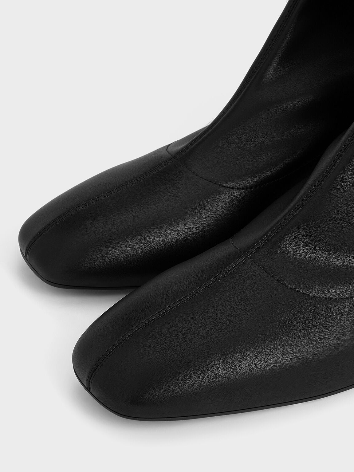 ステッチトリム ヒールアンクルブーツ, ブラック, hi-res