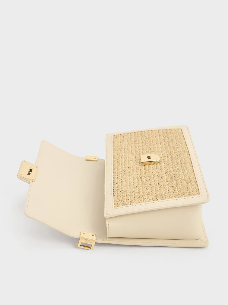 レザー&ラフィア ショルダーバッグ - ベージュ | CHARLES & KEITH 