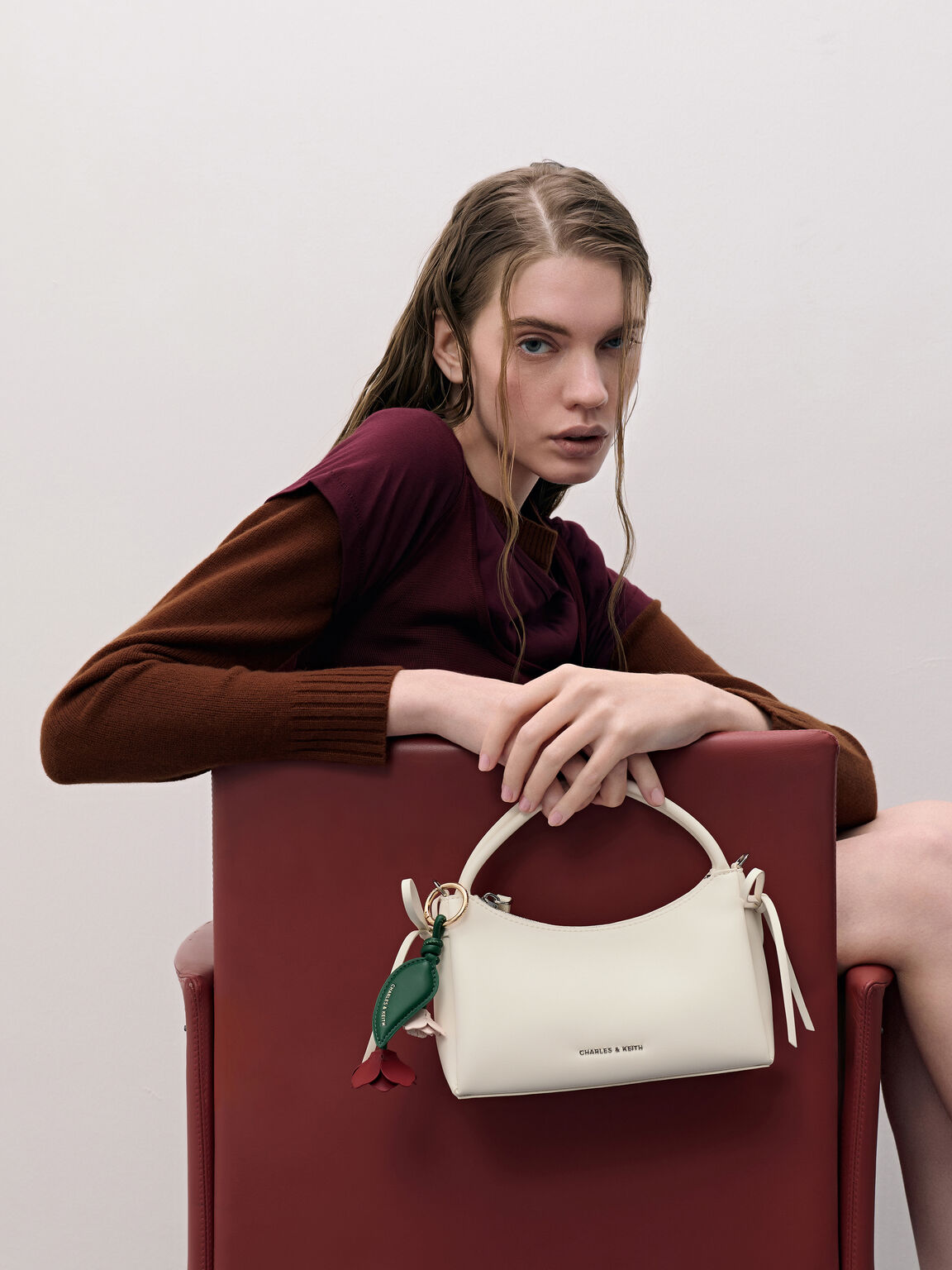 Hazel ヘーゼル ボウトップハンドルバッグ, クリーム, hi-res