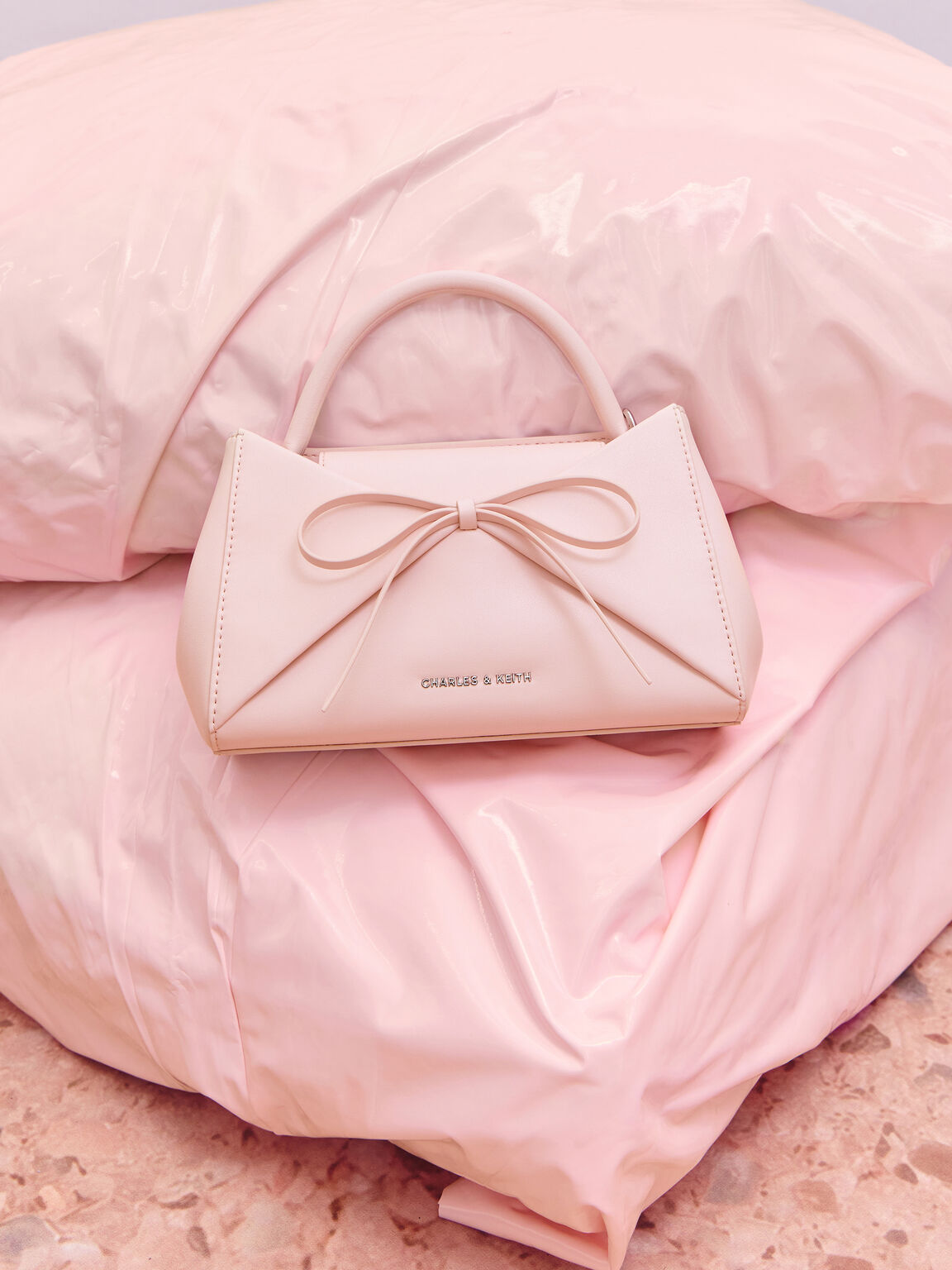 Hazel ヘーゼル ボウパネル トップハンドルバッグ, ソフトピンク, hi-res