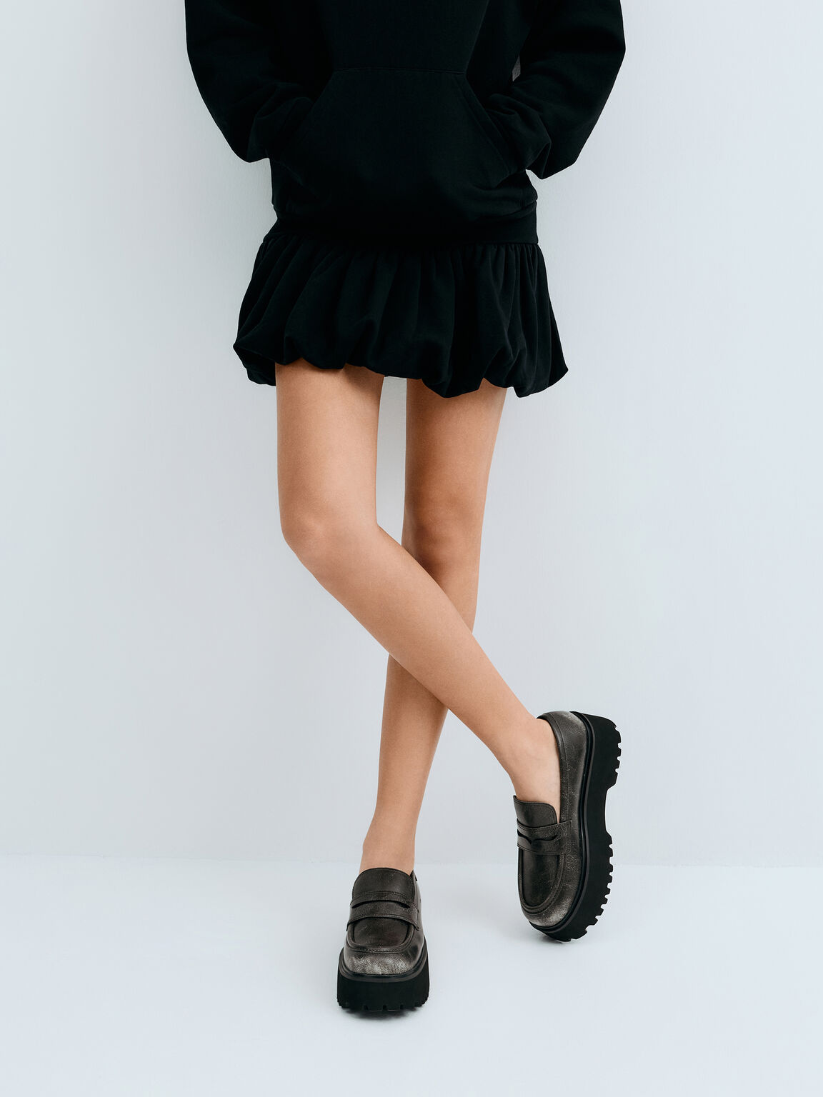 Eliot エリオット プラットフォームローファー, グレー, hi-res