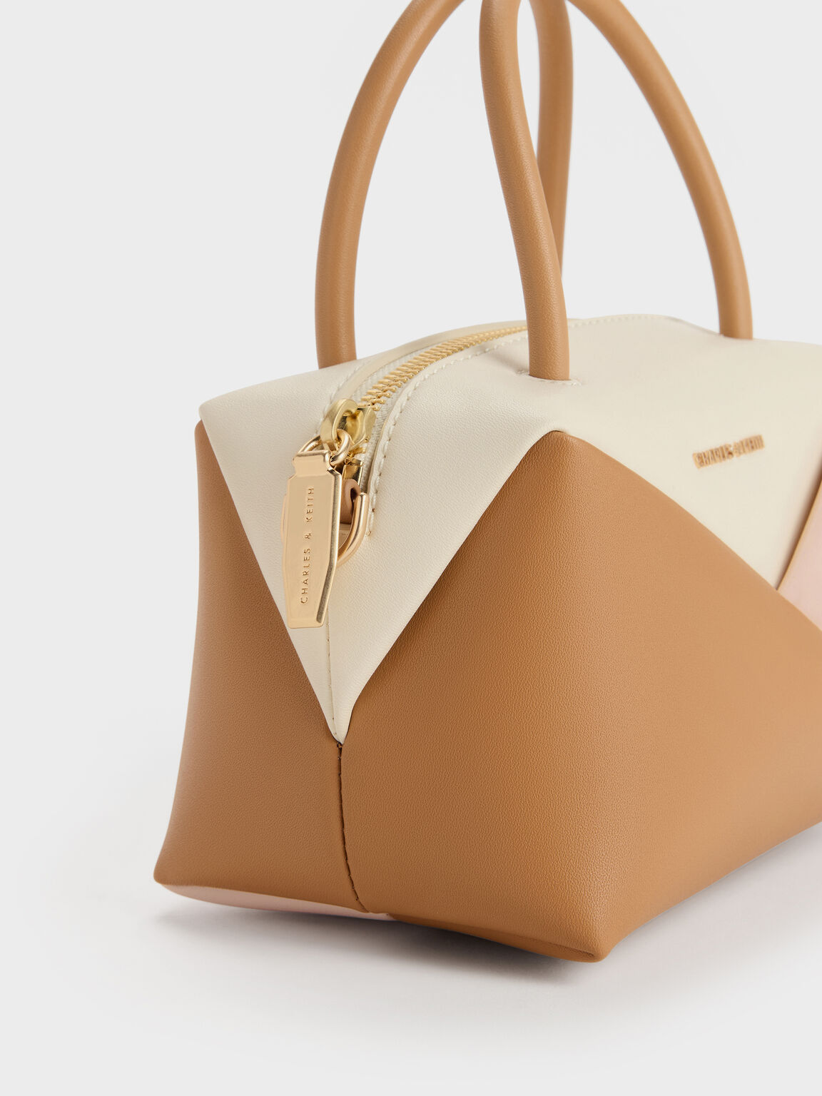 Midori ミドリ カラーブロックジオメトリックボウリングバッグ, マルチピンク, hi-res