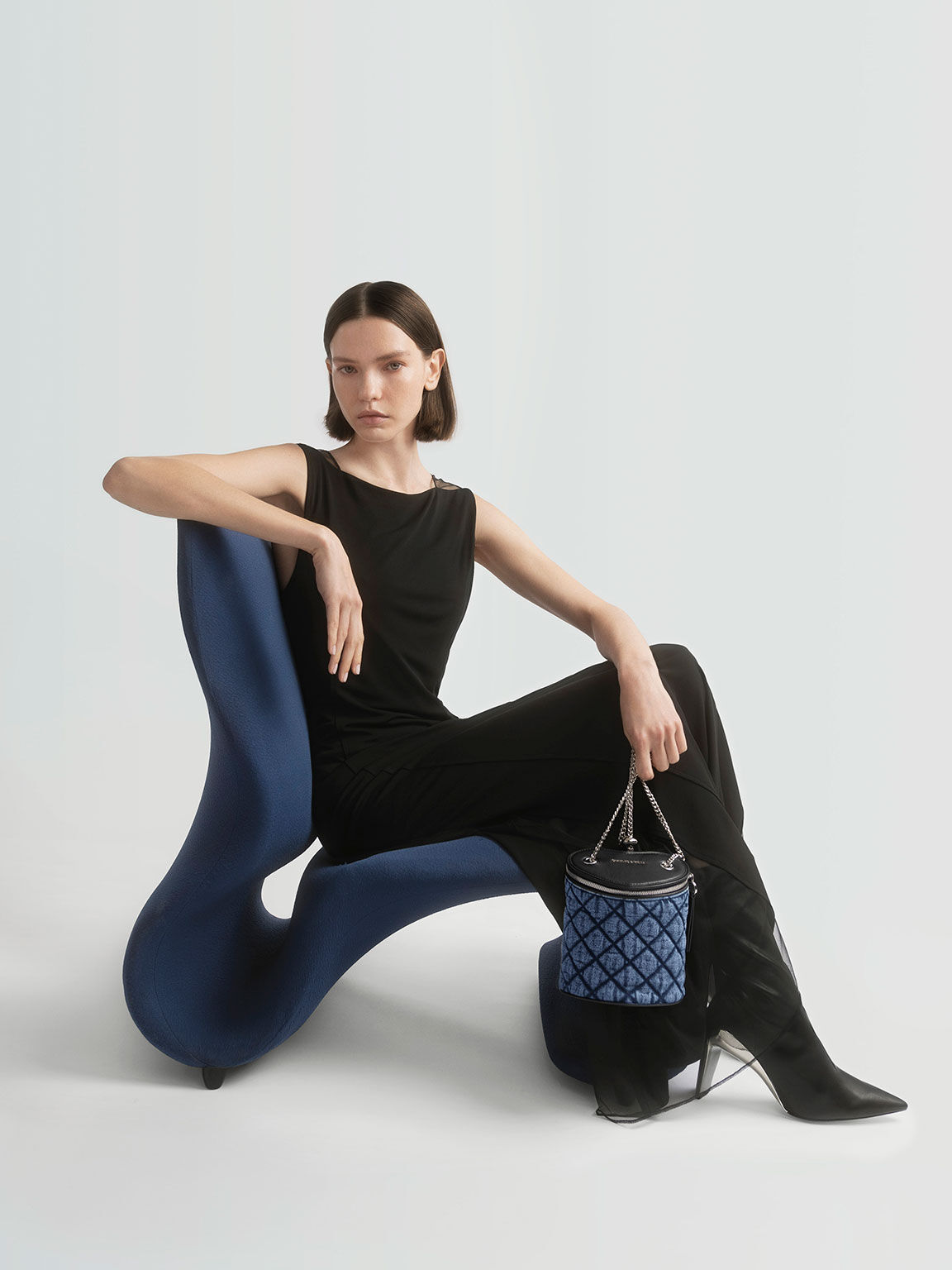 Philomena フィロメナ デニムキルトチェーンハンドルバッグ, デニムブルー, hi-res