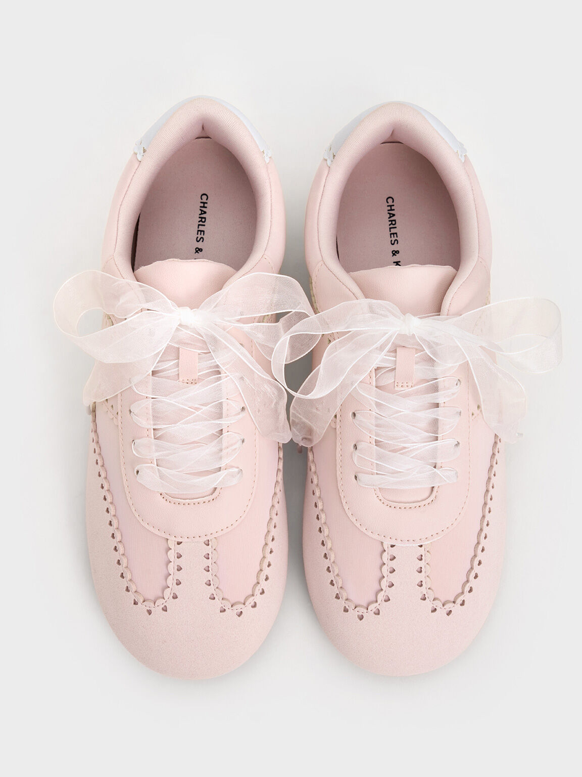 ハート シアーレーススニーカー, ライトピンク, hi-res