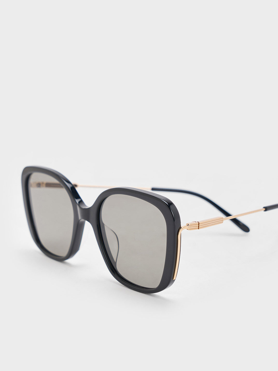 アセテート ワイドフレームバタフライサングラス, ブラック, hi-res