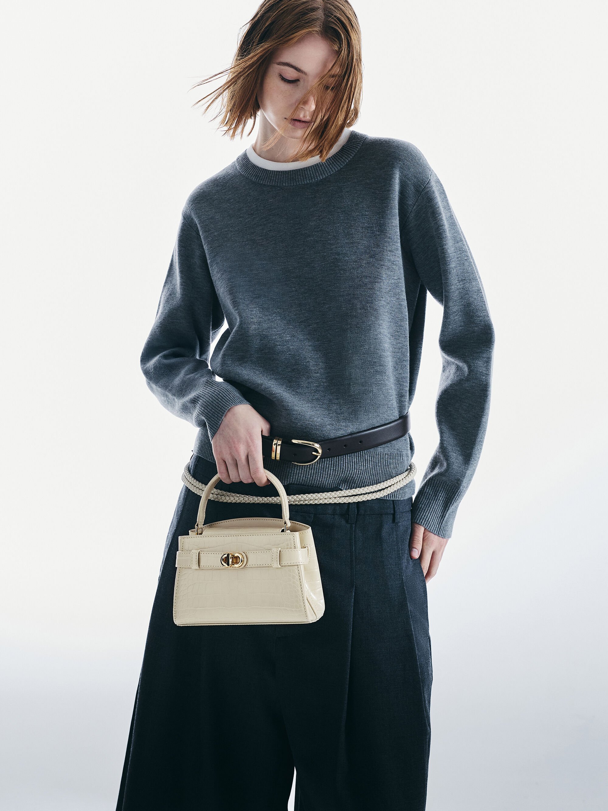 Aubrielle オブリエル クロックエフェクトトップハンドルバッグ