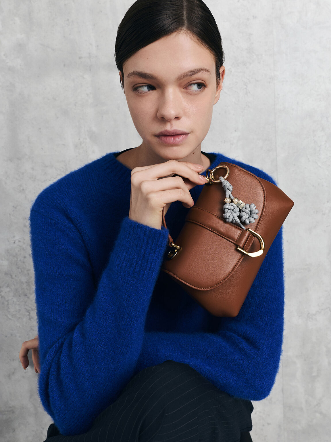 Gabine ガビーヌ レザートラペーズトップハンドルバッグ, チョコレート, hi-res