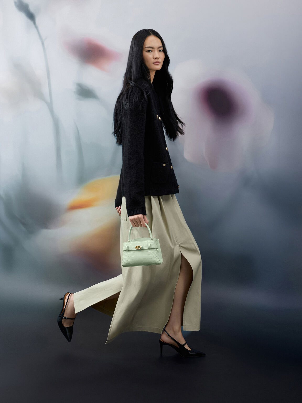 Aubrielle オブリエル クロックエフェクトトップハンドルバッグ, ミントグリーン, hi-res