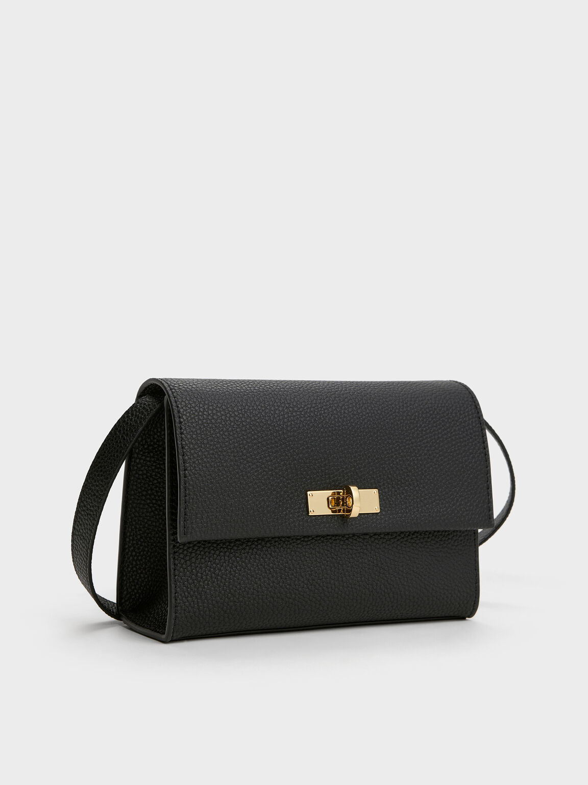 Chance チャンス レザー ターンロッククロスボディバッグ, ブラック, hi-res