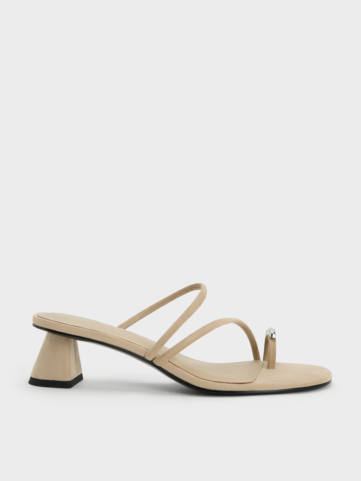 Raina レイナ メタリックアクセント ストラッピートゥリングヒールサンダル, グレージュ, hi-res