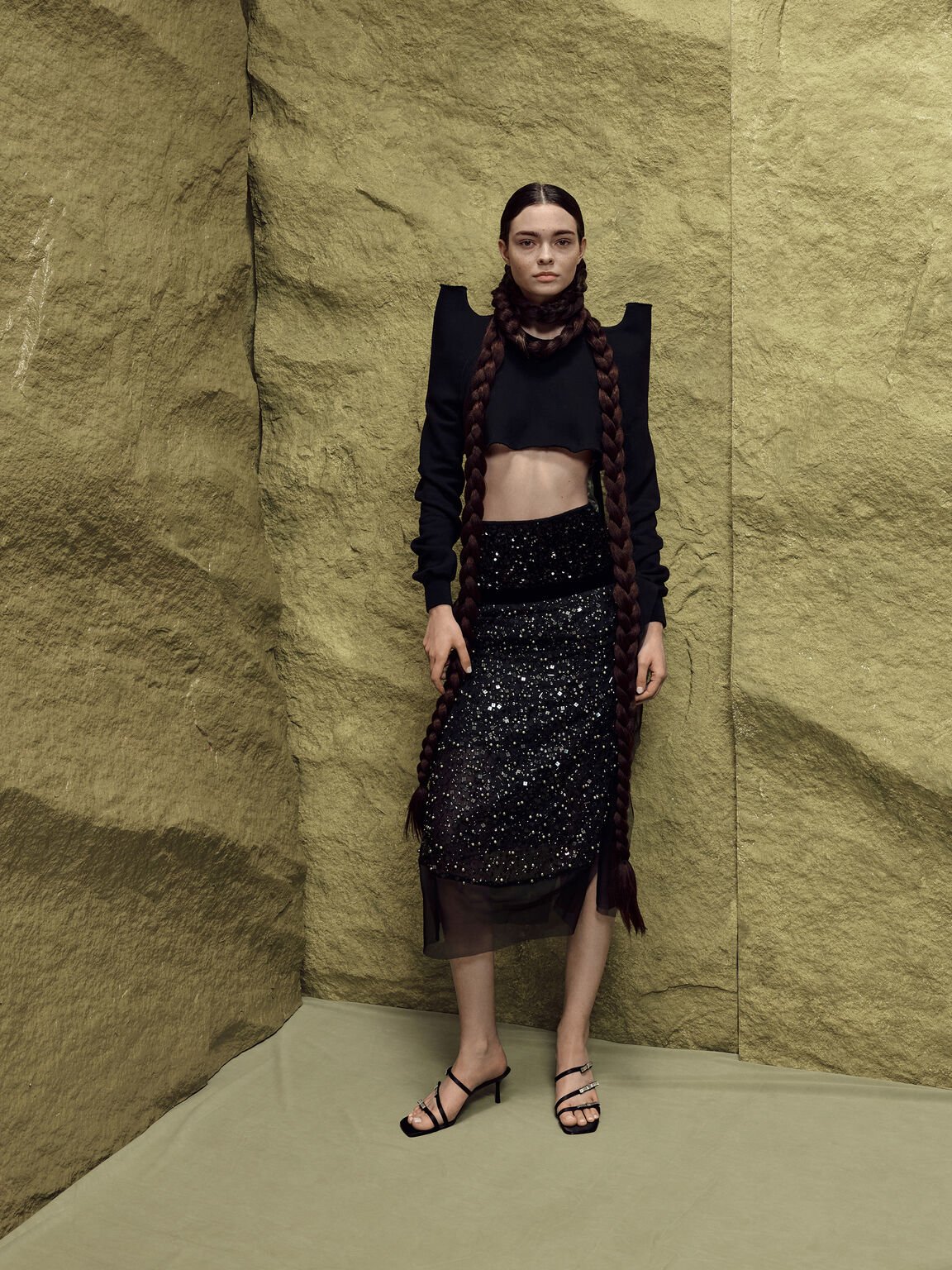 Jessy ジェッシ ジェムボウヒールサンダル, ブラックテクスチャード, hi-res