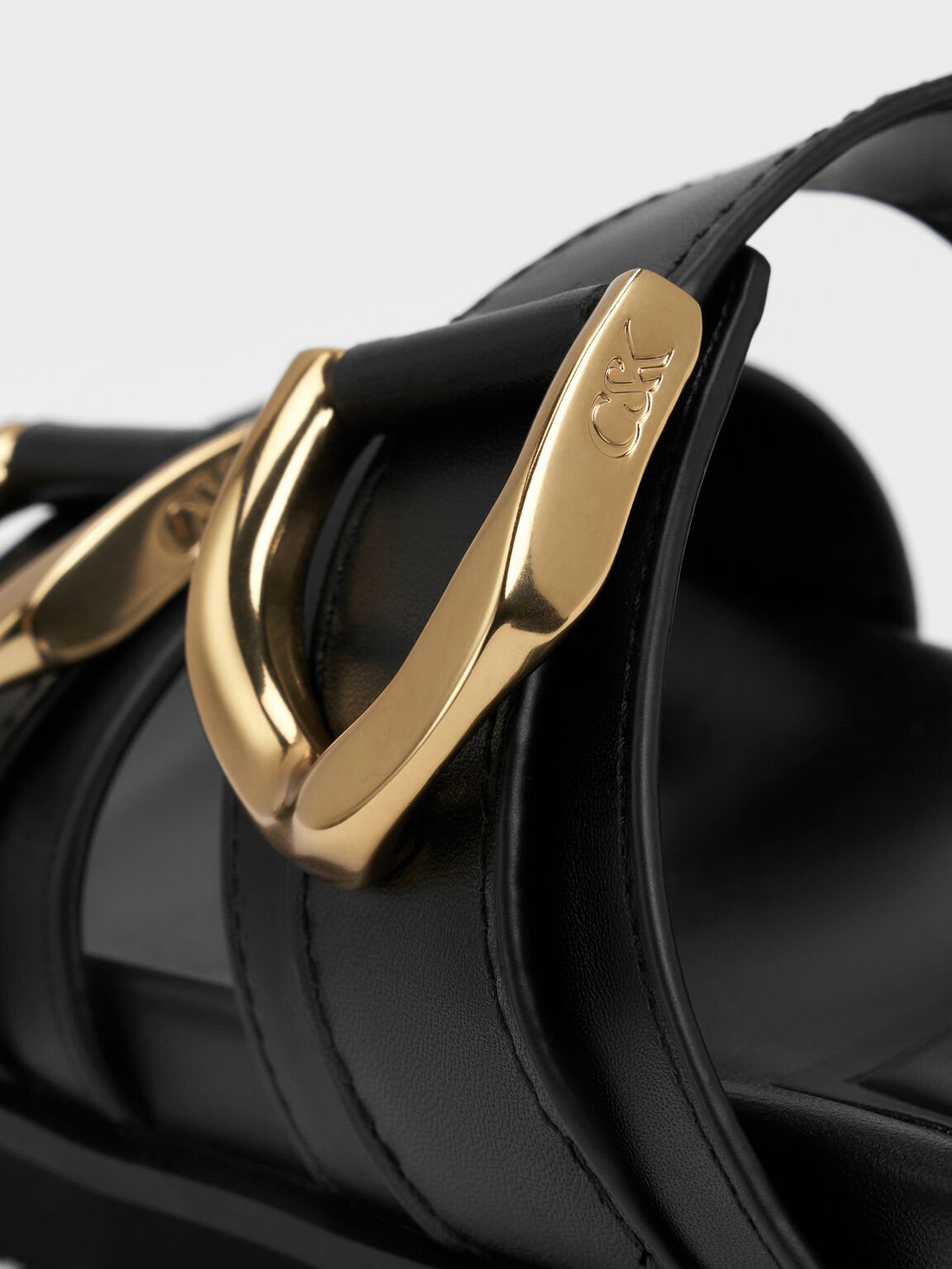 Gabine ガビーヌ バックルレザースライド, ブラック, hi-res