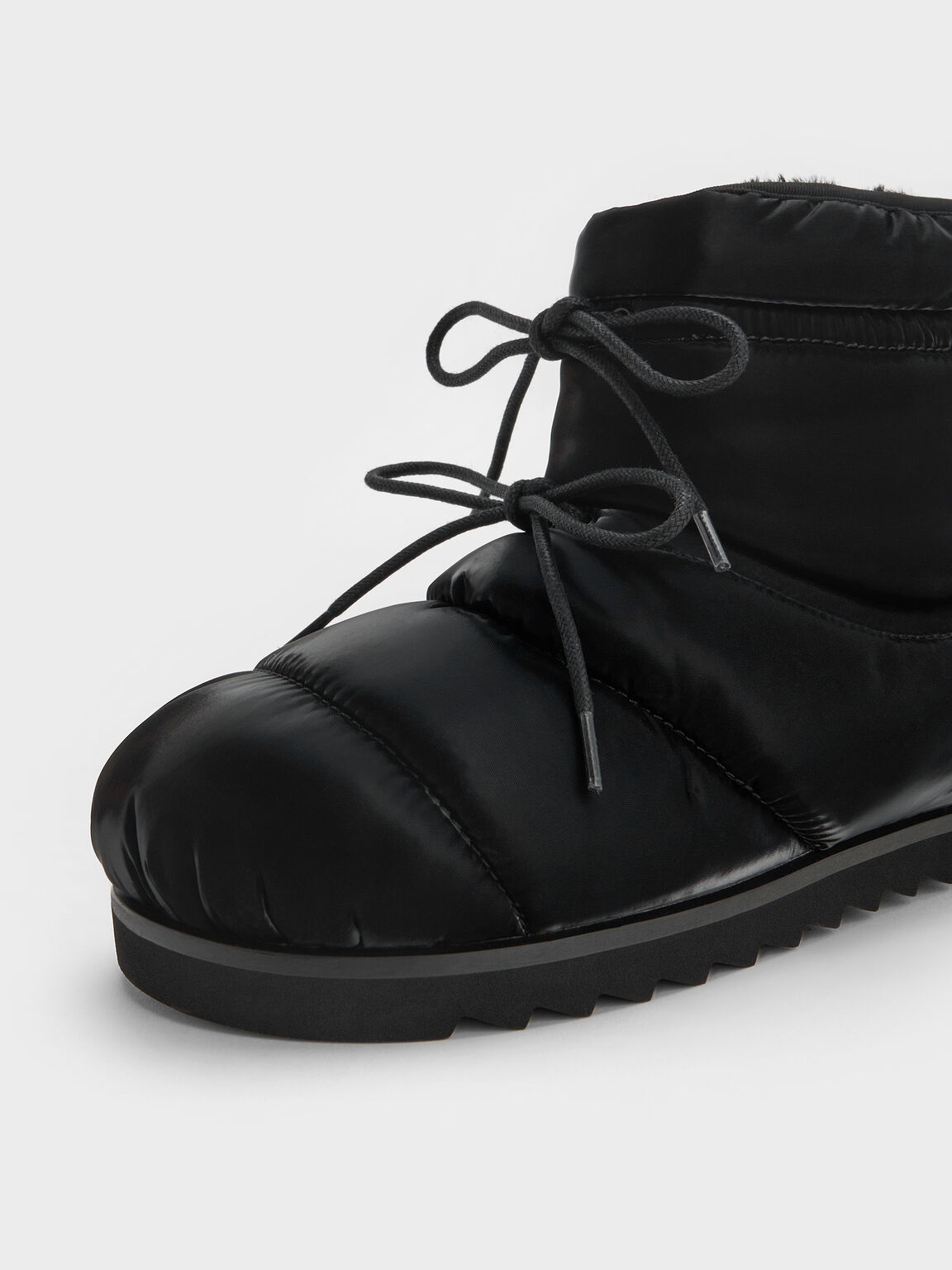 Egan イーガン ナイロンパフィーパネルド レースアップアンクルブーツ, ブラックテクスチャード, hi-res