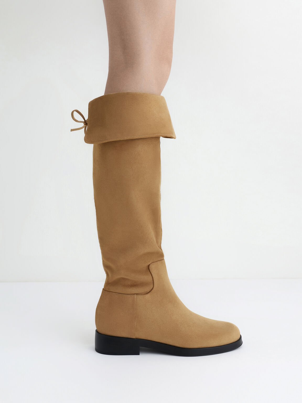 フォルドオーバー バックタイロングブーツ, キャメル, hi-res