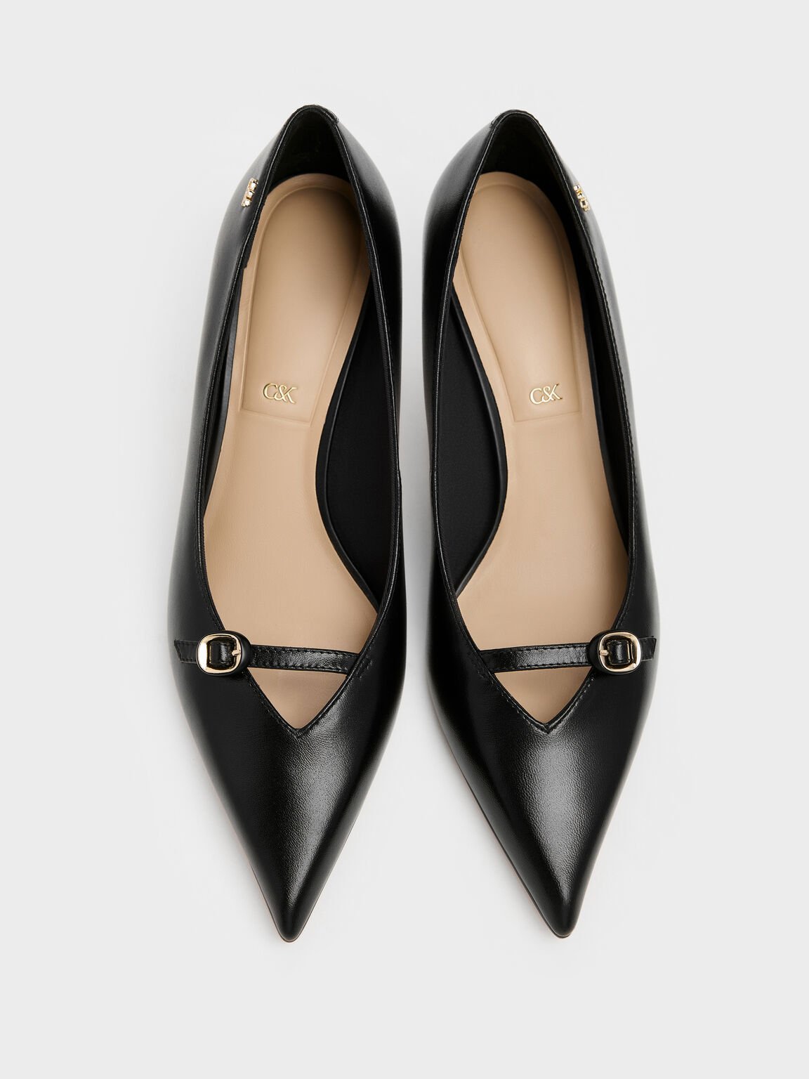 レザーバックルストラップ スティレットパンプス, ブラック, hi-res