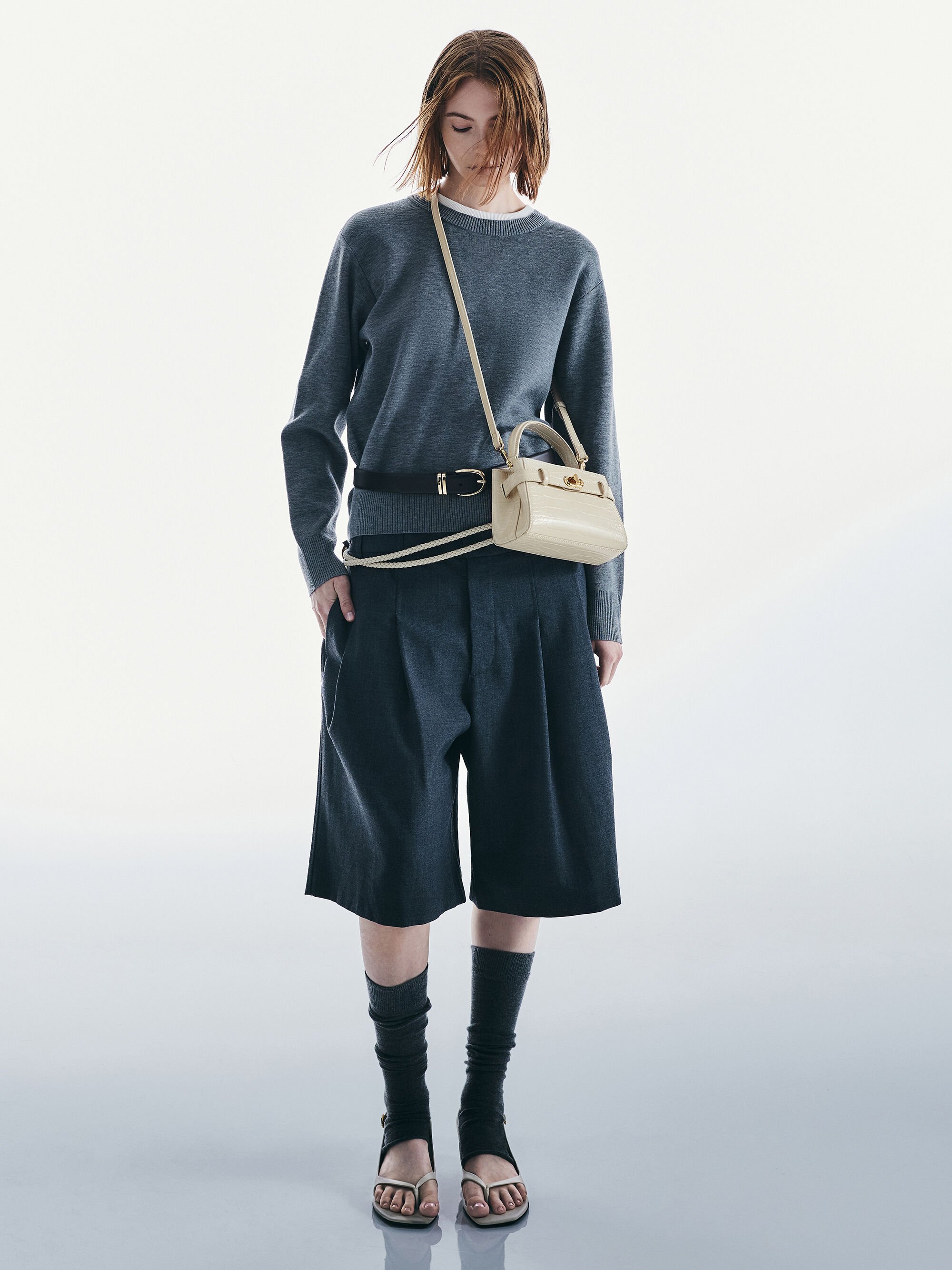 Aubrielle オブリエル クロックエフェクトトップハンドルバッグ